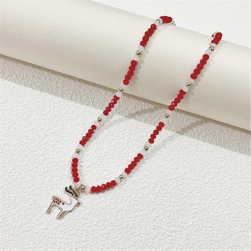 Fashion Cartoon Christmas Pendant Necklace Elegant Collar Necklace Choker Holiday Beaded Charm Neck Chain Party Jewelry