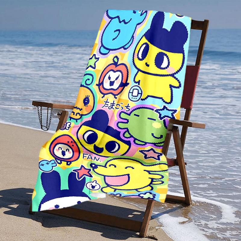 Proof Beach Towel with T-Tamagotchis Virtual Pet Pattern - Soft,absorbent,quick-drying,machine Washable - Perfect for Swimming,camping,bathing