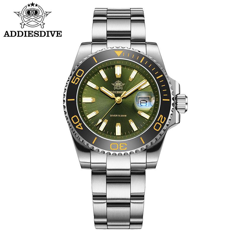 ADDIESDIVE 41mm Men's Quartz Watch BGW9 Super Luminous 200m Waterproof Diver Watches Ceramic Bezel Stainless Steel Sport Watch