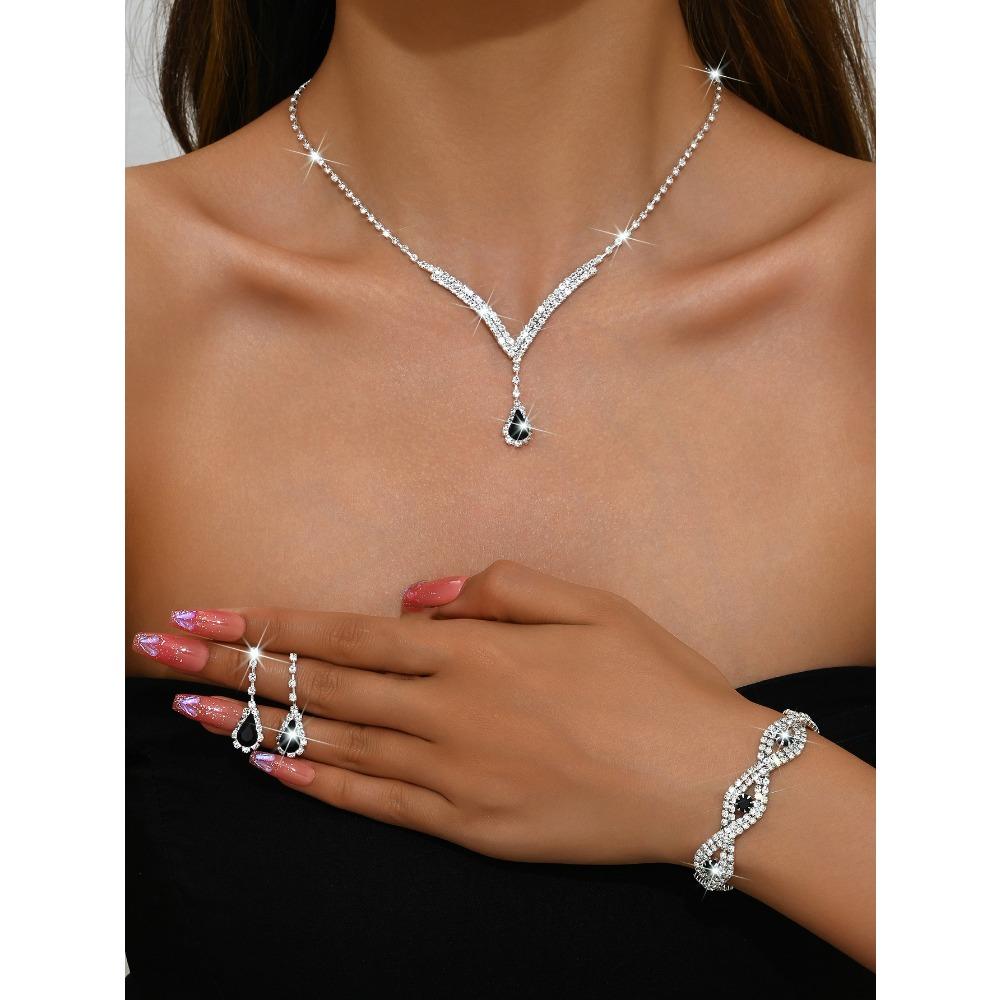 Girls' Jewelry, Flash Diamond Necklace, Earrings, Stud Earrings, Wedding Jewelry Set.