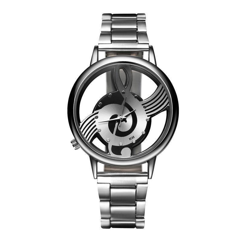 Music Themed Hollow Wristwatch With Black Buckle Band