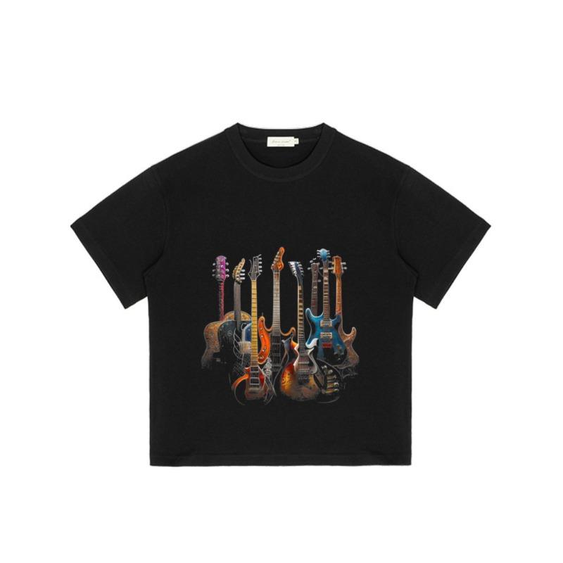 Black T Shirt with Electric Guitar Print for Music Lovers Casual Wear