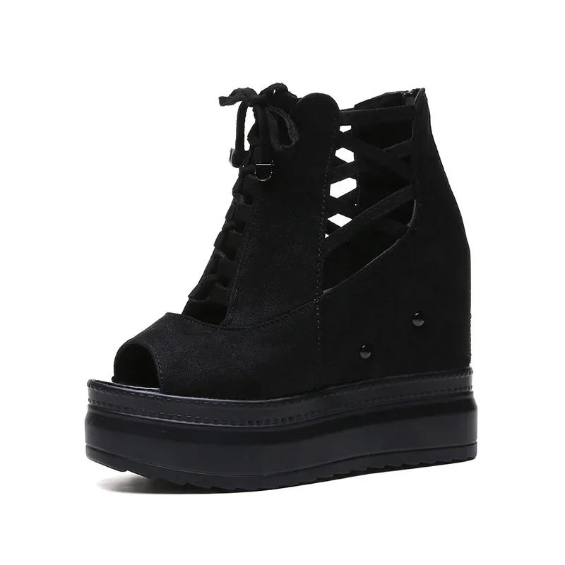 

Fashion Fashion Women s Boots Summer Inner Height Women s Sandals 12cm Super High-heeled Wedge Heels Platform Roman Shoes Platform Pumps 39 чёрный