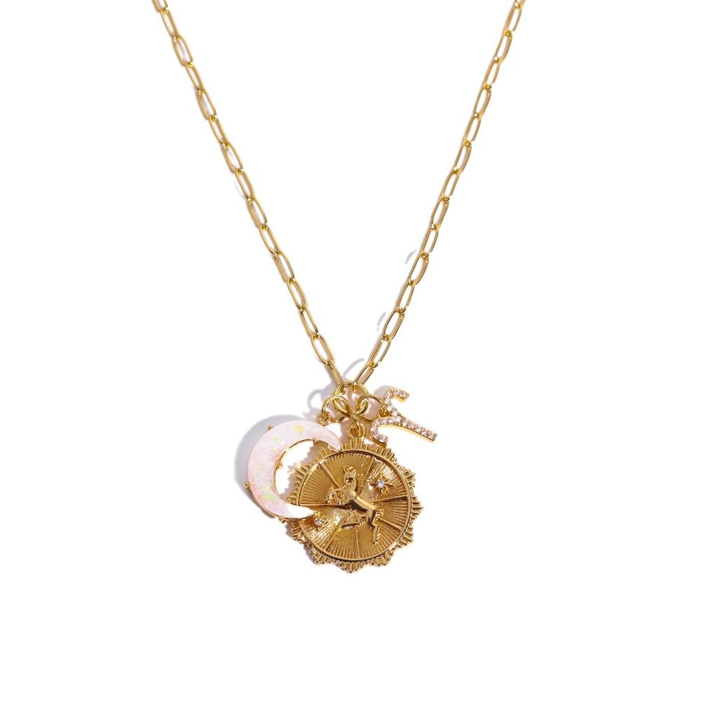 Crystal 12 Constellation Necklace Moon Sun Bohemian Golden Necklace Collarbone Chain Women  Girls