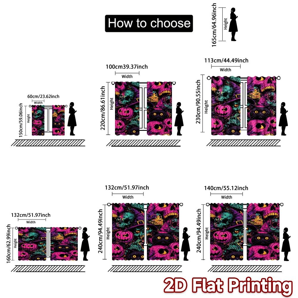 2D FLAT PRINTING 2pcs Curtains (Without Rod) Halloween Skulls and Cats Chic Creative Curtains Polyester Curtains Easter Eggs