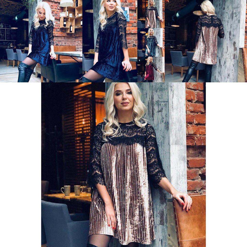 Elegant Women's Fashion Sexy Bodycon Lace Stitching Pleated Solid Color Midi Dress For Any Occasion