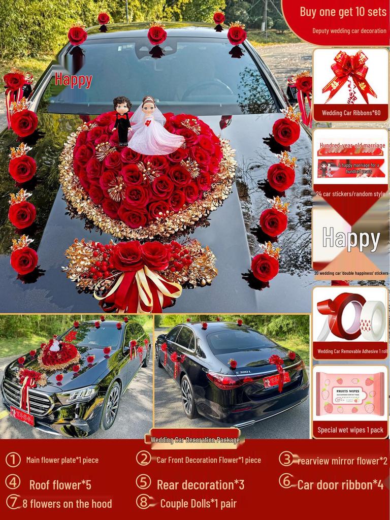 2024 Complete Wedding Car Decoration Set with Suction Cup Attachment