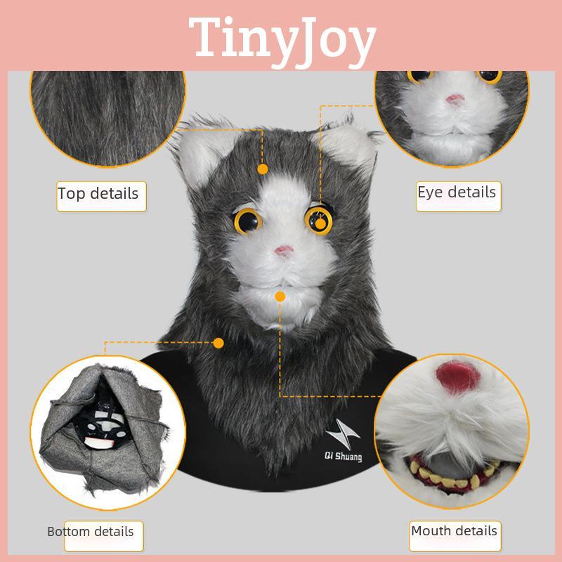 Niedliche verspielte Katzenkopfmaske mit beweglichem Kiefer für lustige festliche Feiern