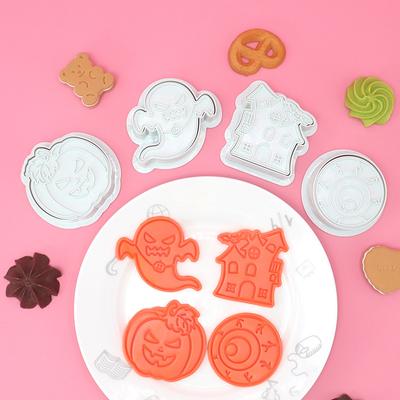 2023 New 4pcs Halloween Cookie Cutters Cake Tools Cutter Set Biscuit Pumpkin Ghost House Fondant Mould Baking Sugarcraft Mold