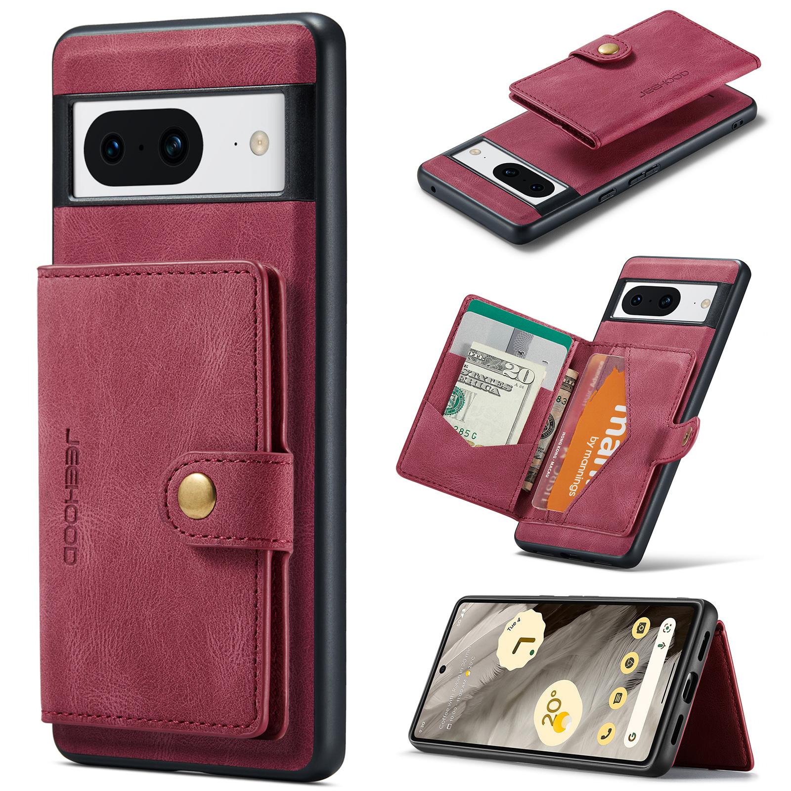 

Чехол для Google Pixel 8 Винтажная кожаная задняя крышка для телефона 2-в-1 съемный Red