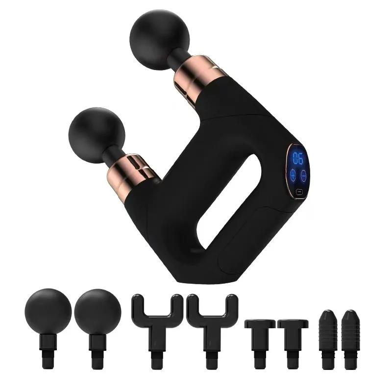 

New Products 6 Gears Fascial Gun Double Head Mini Massage Gun Cordless Deep Tissue Vibration Muscle Massage Gun with LED Display чёрный