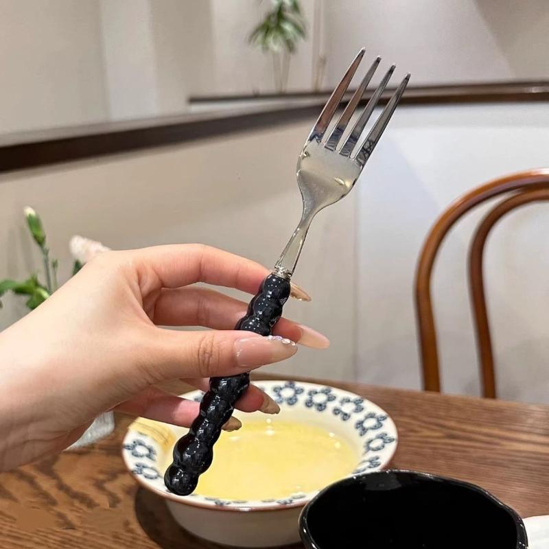 Pearl Handle Fork for Dessert Household Steak Stainless Steel Forks Salad Forks Dessert Pasta Fork Kitchen Accessories Gadgets