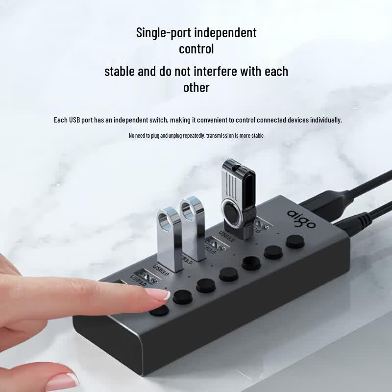 Hub de Escritorio USB 3.0 de 7 Puertos aigo con Interruptores Individuales