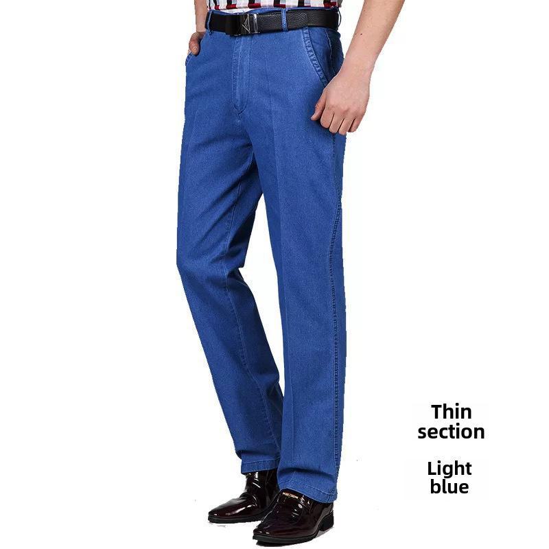 Pantaloni de denim elastic cu talie înaltă pentru bărbați de vârstă mijlocie - pantaloni casual de afaceri de toamnă/iarnă