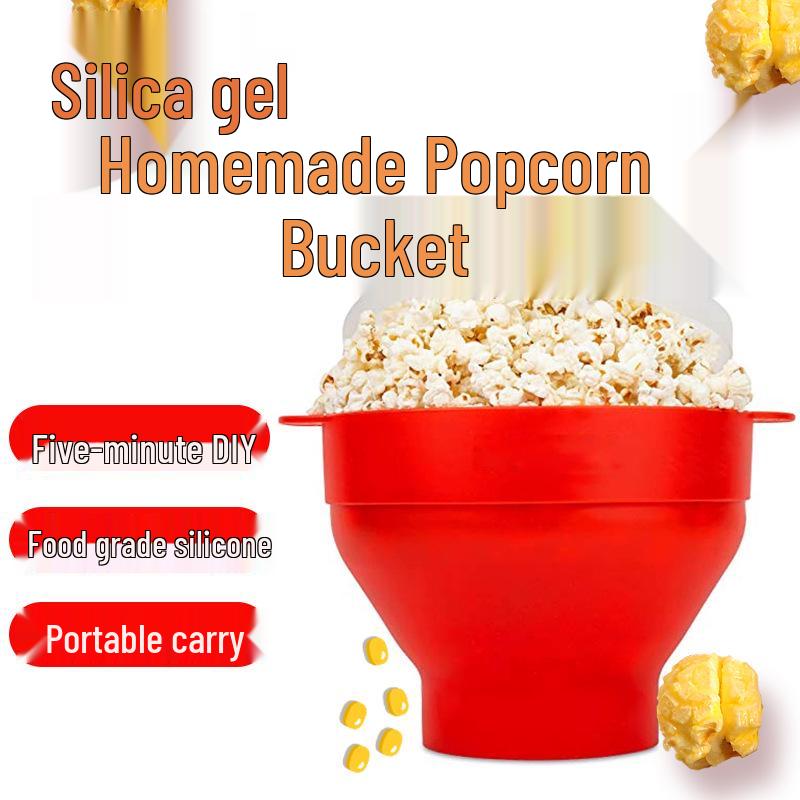 Hitzebeständige große Silikon-Popcornschüssel mit Deckel und Griff - Zusammenklappbares Design