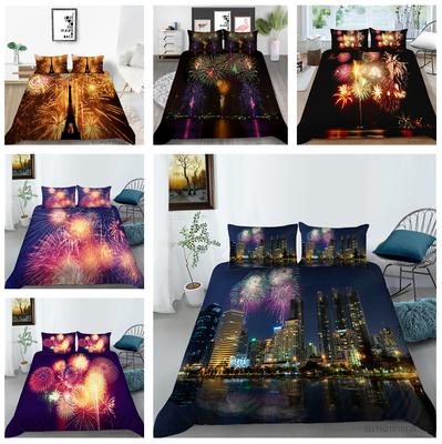 Juego de cama para el hogar con diseño de fuegos artificiales en 3D, funda de cama, funda de almohada, juego de cama de tamaño completo para decoración del hogar, AU/US/EU