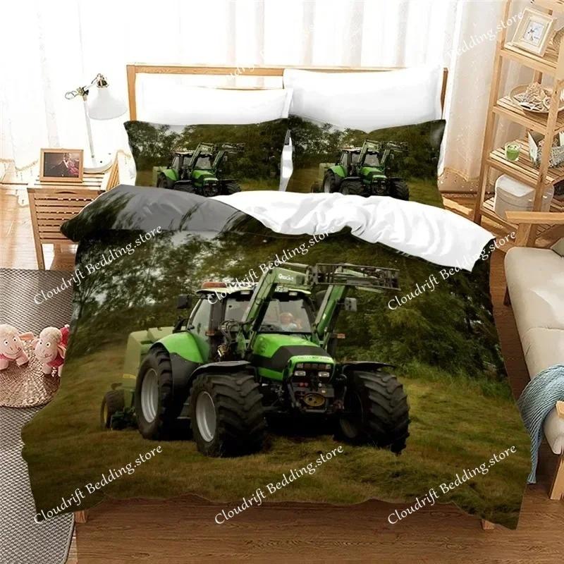Farm Tractor Bedding Set Duvet Cover Set with Pillowcase Home Textile Twin Full Queen King Bedclothes for Family Home Decor