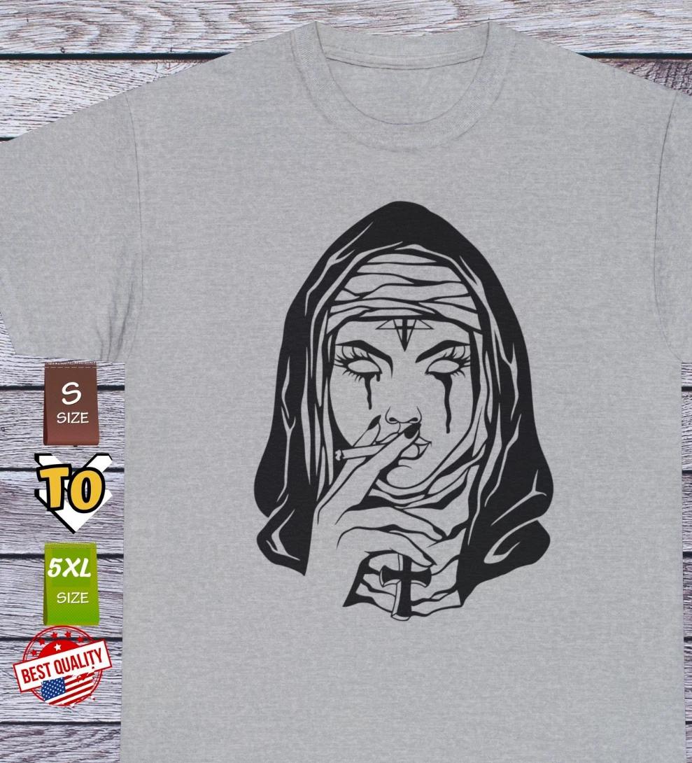

Bad Nun Tattoo T Shirt, Old School Atheism Satanic Clothing Tee 2XL
