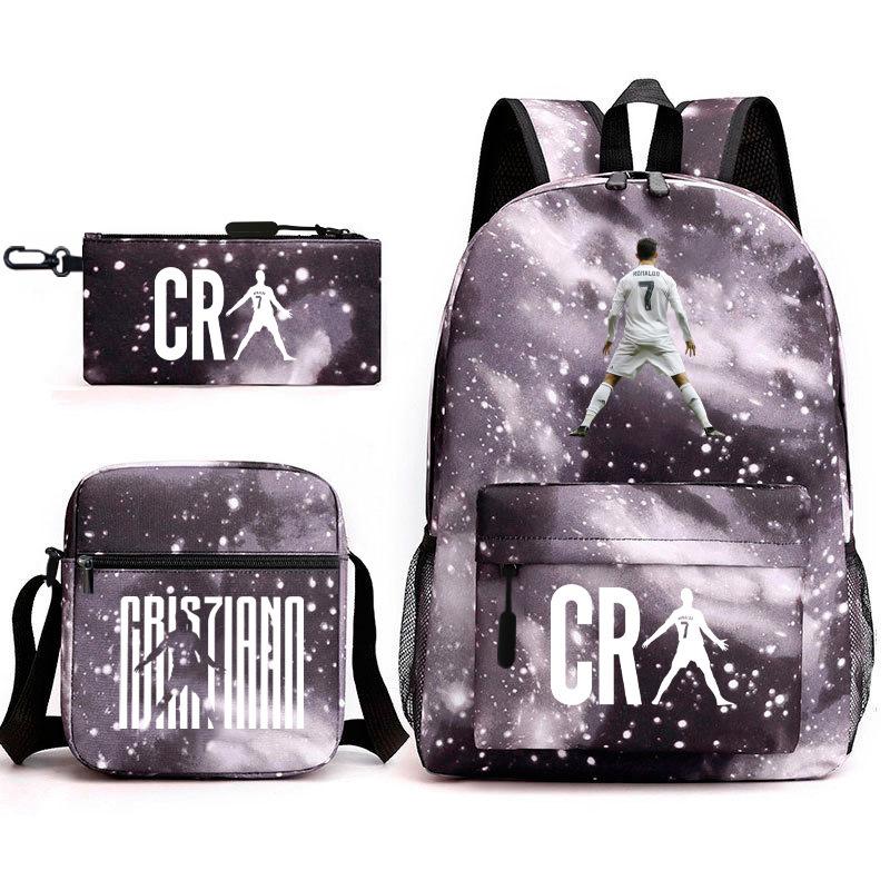 Football Star Teenager Student Schoolbag Ronaldo Pattern Three-Piece Backpack
