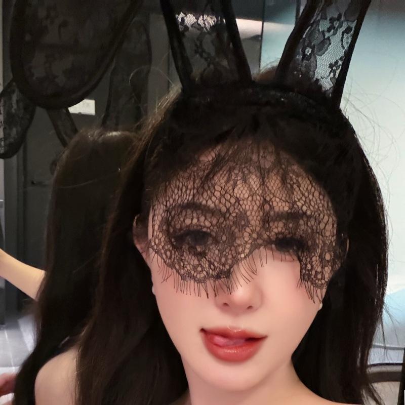 Sexy Lace Rabbit Ears Veil Headband Hairband Flirting Tease Internet celebrity Hair Accessories