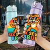 1PC Six Seven Bruh Tiger Letter 750ml Color Plastic Sports Water Bottle Leakproof Flip Straw Lid Suitable for Sports Office Home Use