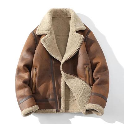 Veste d'hiver en daim pour homme avec doublure en fourrure - Épaisse, Chaude, Tendance Style Motard