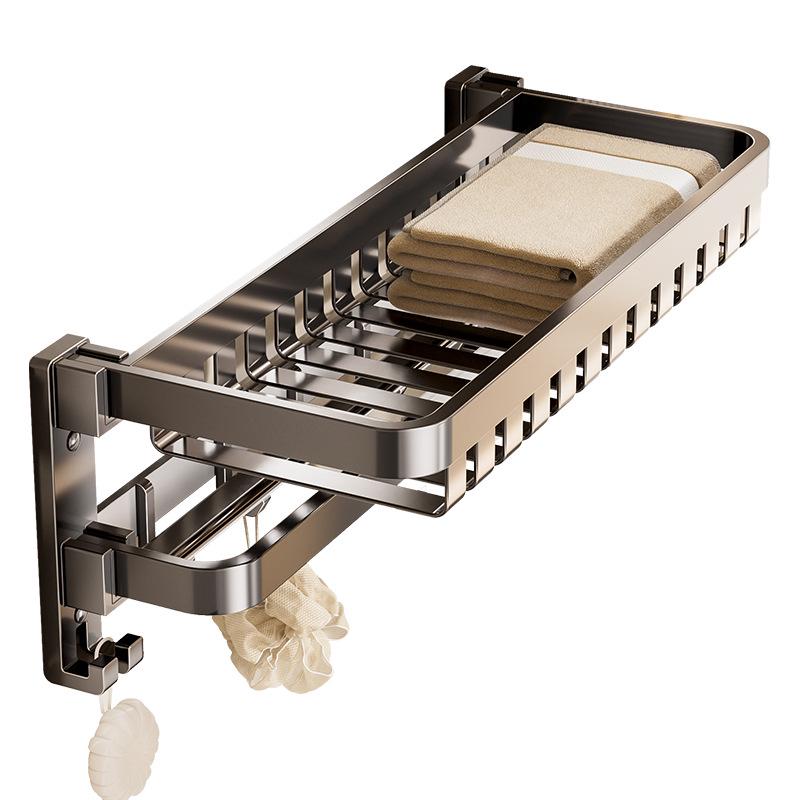 Gunmetal No-Drill Bathroom Towel Rack and Shelf Combo