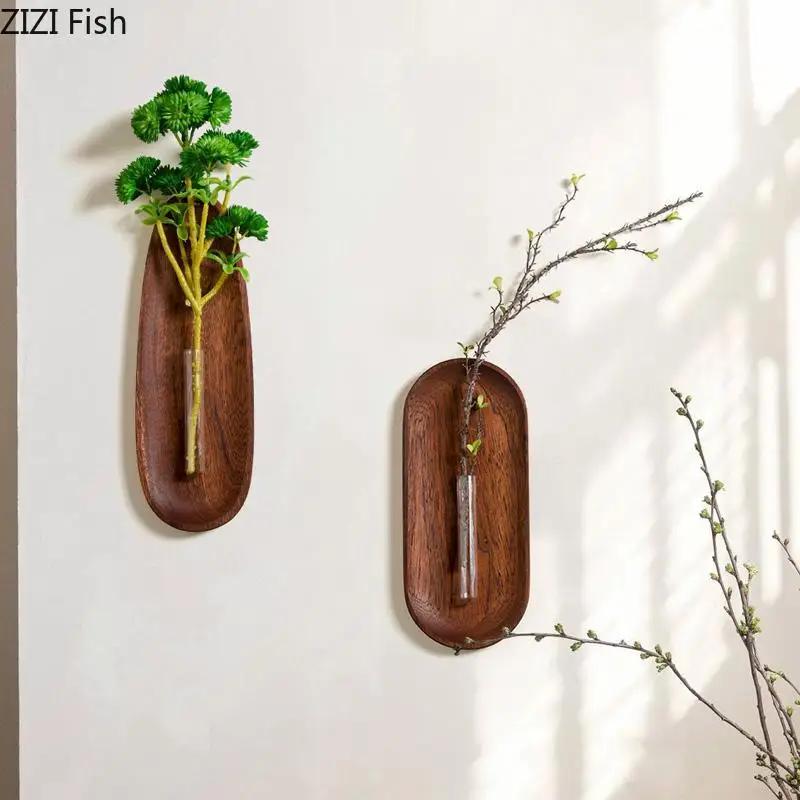 Creative Wall Mounted Wooden Vase Plant Pots Living Room Decoration Background Wall Hanging Flowers Arrangement Flower Vase