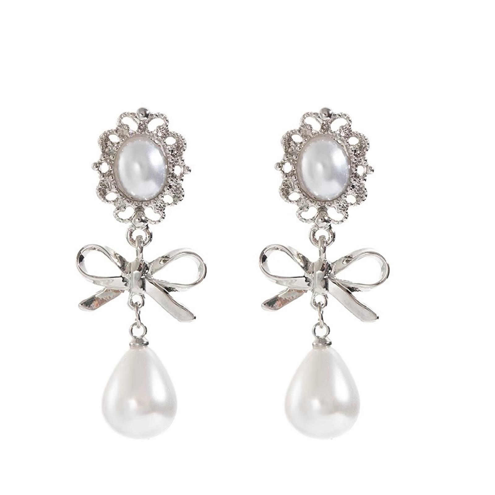 

Elegant Baroque Pearl Earrings Vintage Bow Drop French Luxury Eleglant Ear Rings for Women Aretes De Mujer Jewelry Accessories