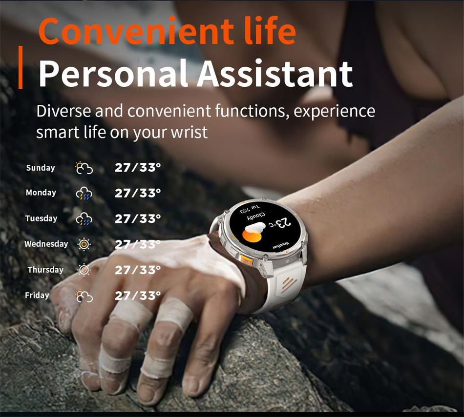 2026 New 1100mAh Battery Outdoor Ultra Durable Men Smartwatch Flashlight Heart Rate Bluetooth Call 5ATM Waterproof Sports Smart Watch