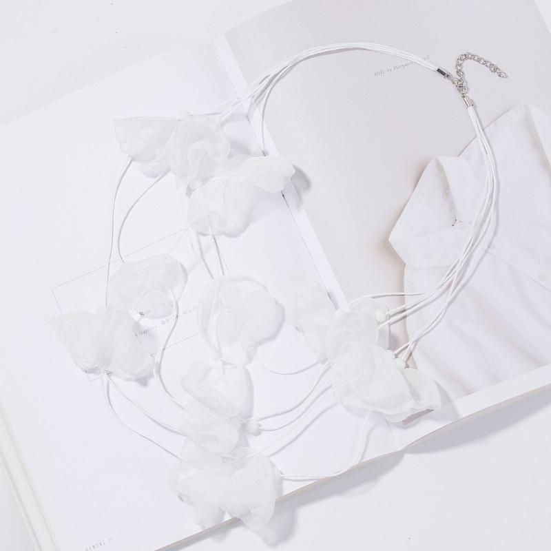 Exaggerated Temperament Necklace Multilayer Lace Flower Gauze Art Petal Necklace for Women Fabric Flower Piece Choker