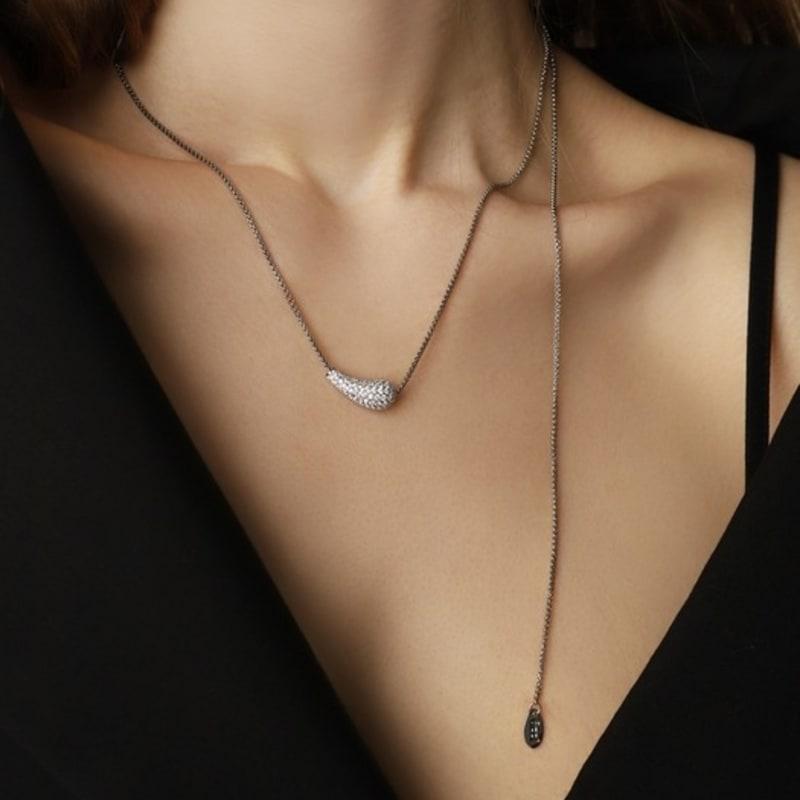 ozel Cubic Pave Waterdrop Moving Long Necklace PB146N