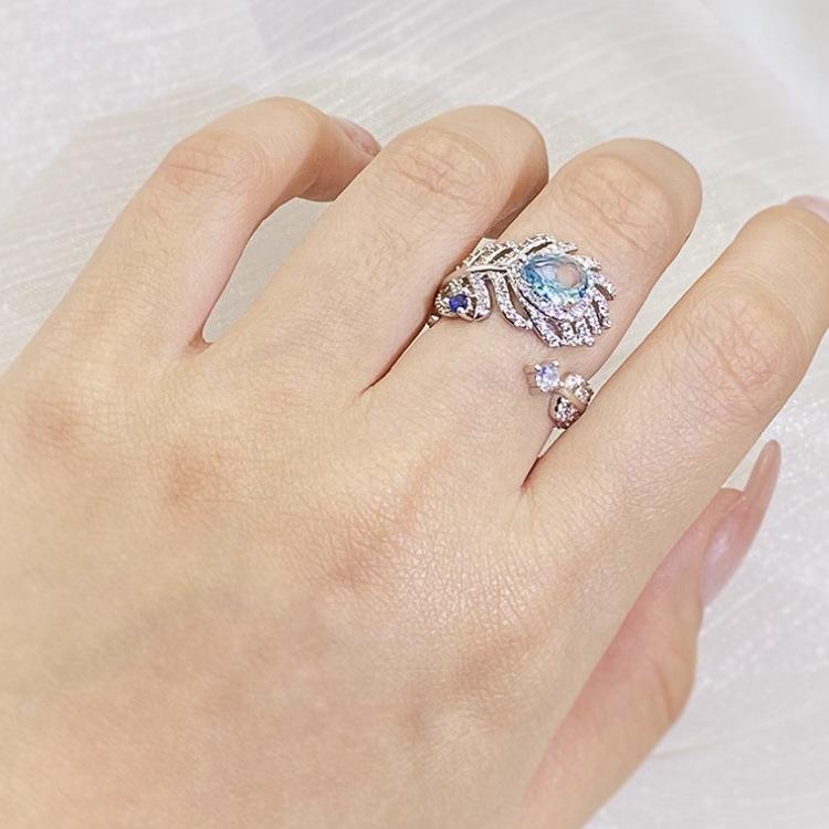 New Blue Zircon Ring with Adjustable Opening for Womens Ring Without Fading Jewelry