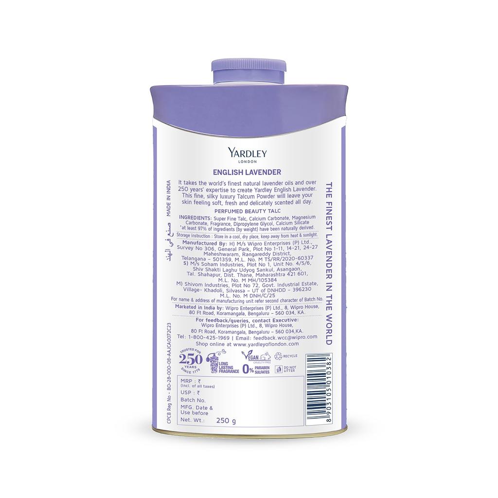 Yardley London English Lavender Perfumed Talc for Women 250g Silky Smooth Lasting Fresh Body Care