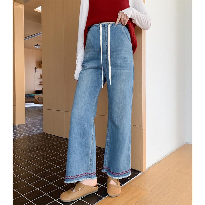 2026 Spring Maternity Jeans: Embroidered Straight-Leg with Belly Comfort Extra Large