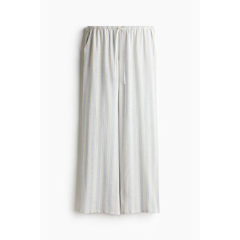 

HM Women s Clothes Casual Pants 2025 Fall New Arrival Low Waist Minimalist Trendy Elastic Waist Drawstring Straight-Leg Pants 1261667 Light blue/white Stripes 155/60