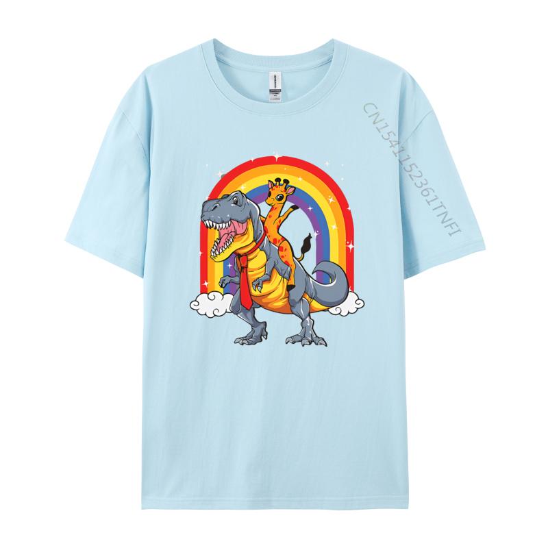 Giraffe Riding Trex Camelopard Dinosaur Tshirts Vintage T Shirts Funny Print Tee Shirts Pure Cotton Male Tops