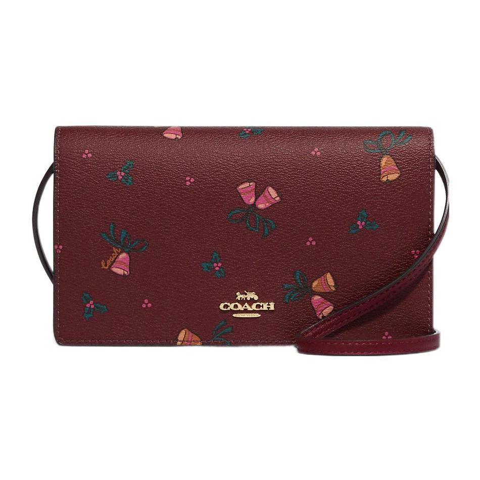 New COACH Anna Leather With Coated Canvas Handheld Shoulder Bag, Crossbody Bag Trumpets Women's Cherry Red CF356-IMOCQ