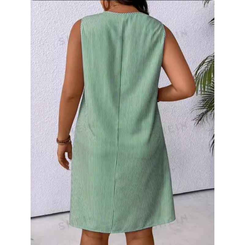 Europe and America Cross Border Export Summer Tide Casual Women's Stripes Sleeveless Sling Dress Pocket Vest Short Skirt Plus Size Loose