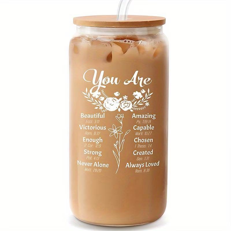 1pc 16oz Glass Cup with Bamboo Lid and Straw, Gift for Christian Women, Mother s Day Gift for Mom and Friends 16oz