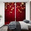 2pcs Red & Gold Star Christmas Curtains Glittery Design Polyester Window Decor for Holiday Living Room Bedroom Rod Pocket Curtai
