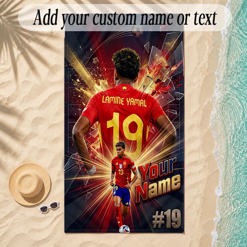 Beach TowelLamine Yamal Custom Name Text Personalized Soft Towel for Beach Pool Indoor Home Decor Gift