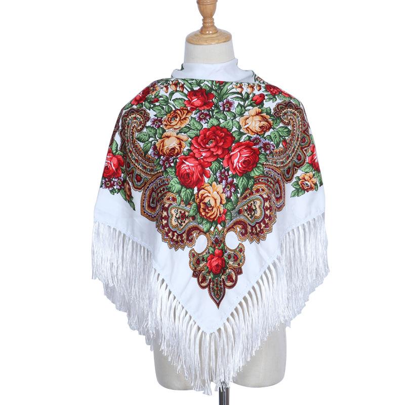 Women's Retro Ethnic Print Tassel Shawl and Headscarf