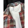 Women Checkered Shirts Contrasting Color Design Single Pocket Lapel Bloues Korean Loose Versatile Ladies Cardigan