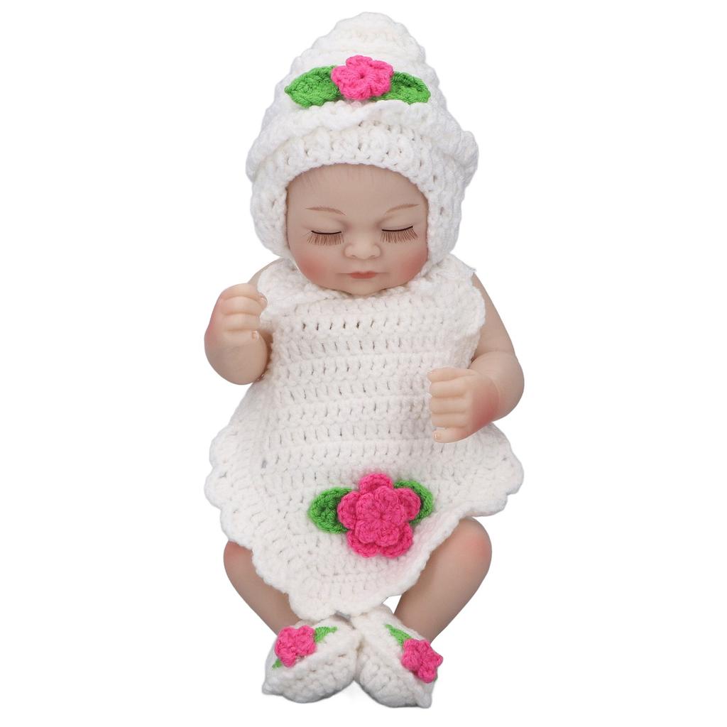 Newborn Baby Doll 10 Inch Silicone Cute Lifelike Infant Doll with Knitted Clothes Birthday GiftEyes