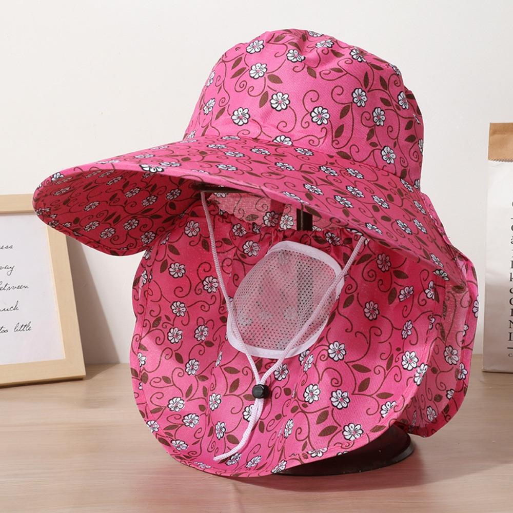 

Соломенная шляпа для сбора чая с сеткой, маска для лица, широкополая шляпа от солнца, модная накидка-капюшон для защиты от солнца, для работы в поле Style1-Rose Red