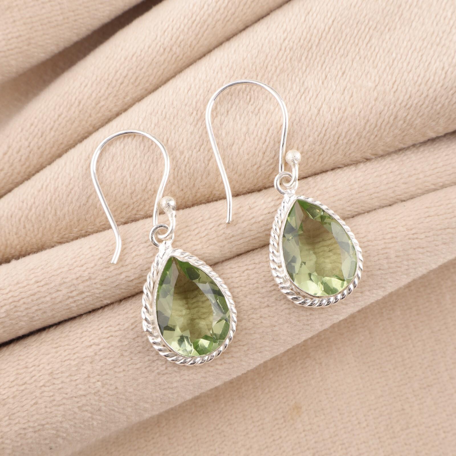 

Green Amethyst Gemstone 925 Sterling Silver Jewelry Handcrafted Earrings 1.40 EE-9-38