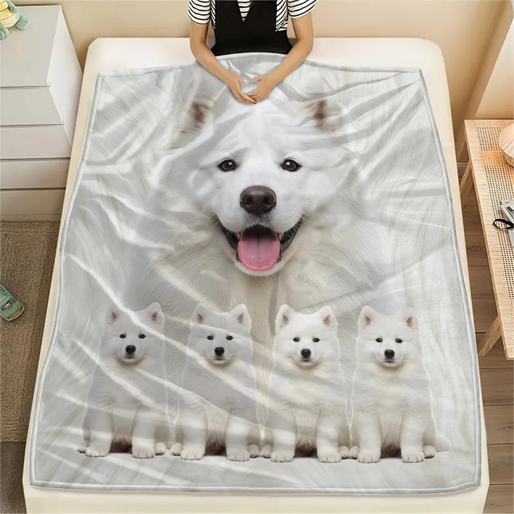 1 Stück Samojede und Shilu Druck Flanelldecke, Hohe Qualität, Bequem für alle Jahreszeiten, Heimdekoration, Wärme und Komfort, Perfekt für Geschenke