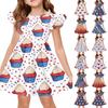 Girls Flutter Sleeve Dress Independence Day Themed Cupcake Print Spliced Skater Dress Toddler Kids Casual Party Dress
