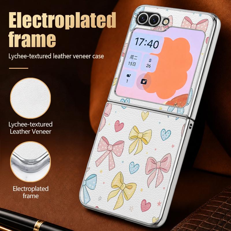 Colorful Bowknots Print Case For Samsung Galaxy Z Flip 8 7 6 5 Z Flip8 Flip7 Flip6 Hybrid 3in1 Plating Leather Skin Folding Phone Cover